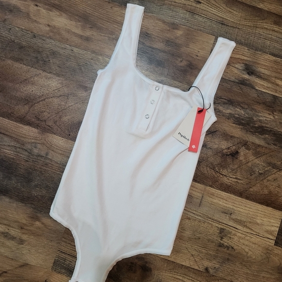 Popilush White Button Down Sleeveless Tummy Control Tank Top Bodysuit Size XS/S - Picture 7 of 11